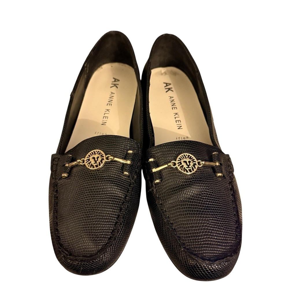 Anne Klein I Flex Loafer 9.5 Black Textured Patent‎ Faux Leather Slip On Shoe
